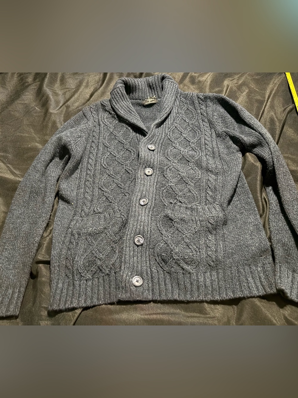 Womens Cable-Knit Shawl Collar fisherman Cardigan Sweater - blue